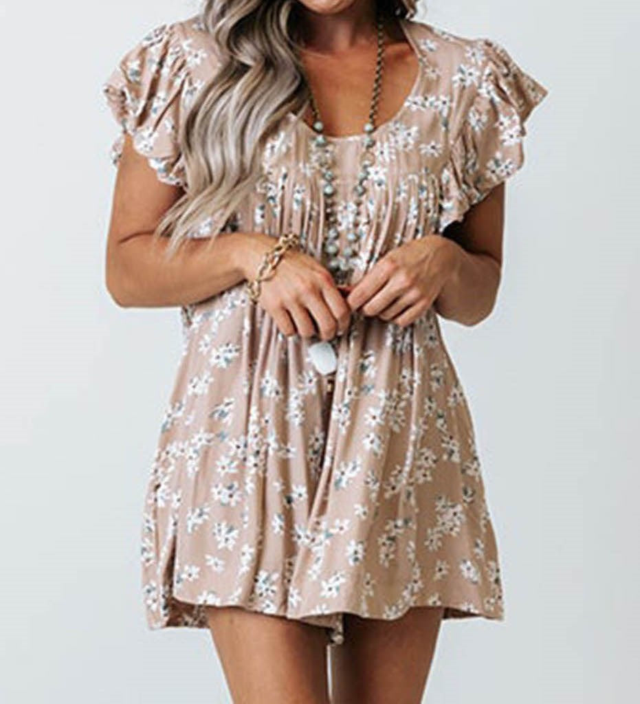 Ruffled Sleeve Floral Romper