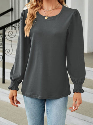 Scoop Neck Long Smocked Sleeve Top