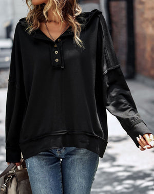 Seamed Hooded Henley Top