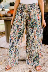 Shirred High Waist Floral Palazzo Wide Leg Pants