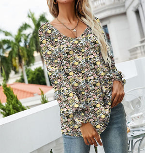 Shirred Sleeves Calico Floral Top