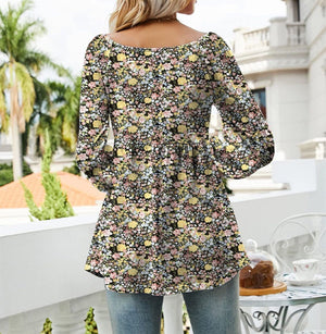 Shirred Sleeves Calico Floral Top