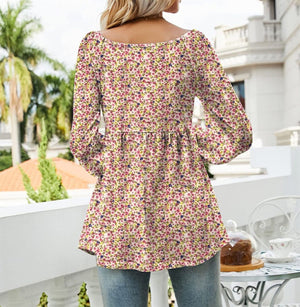 Shirred Sleeves Calico Floral Top