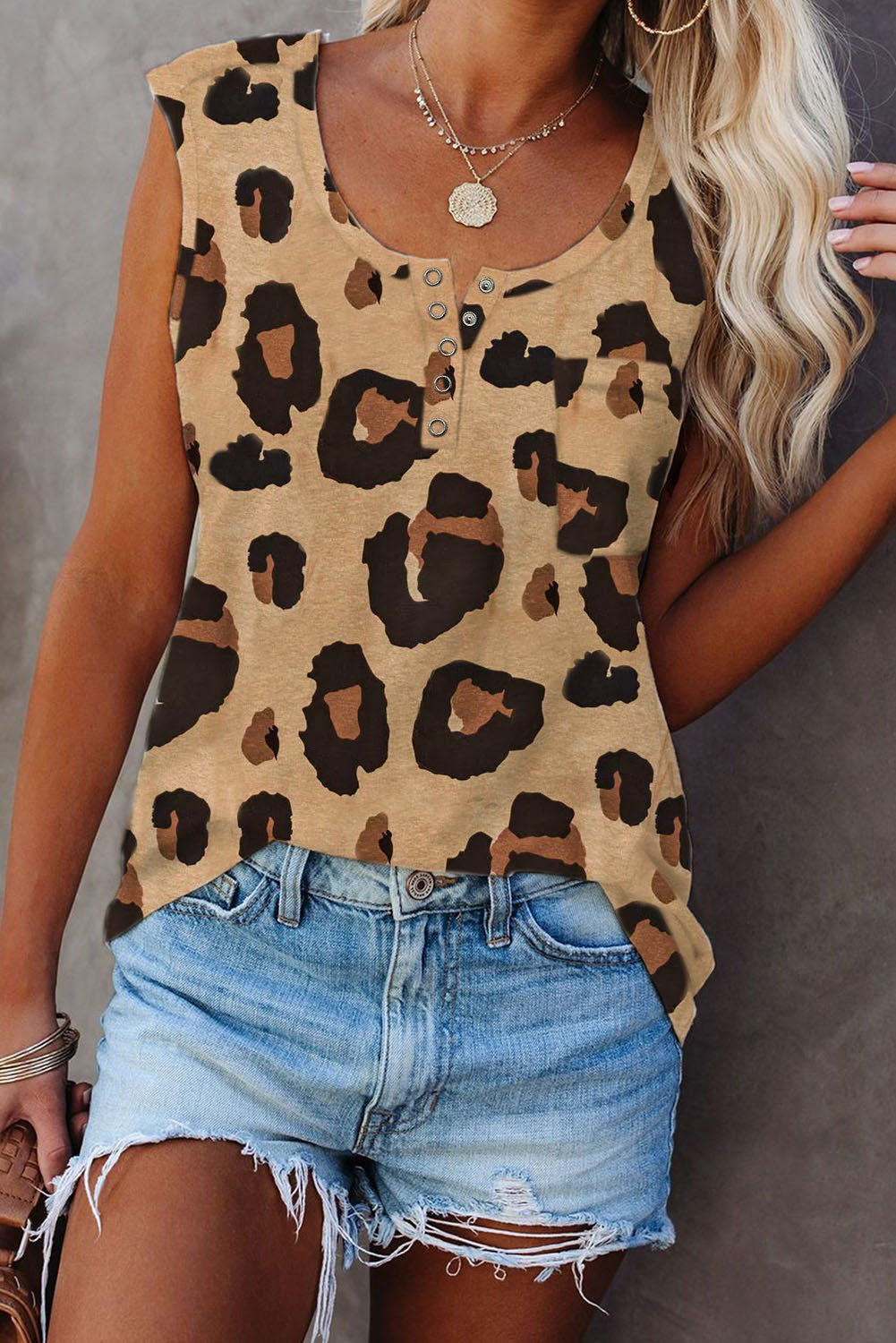 Snap Front Leopard Sleeveless Top