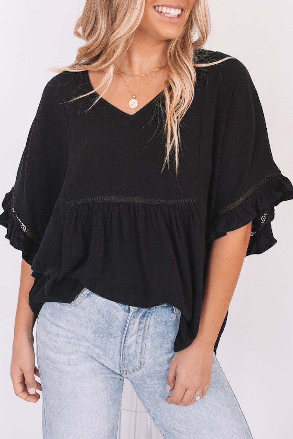 Solid Ruffled Gathered Top