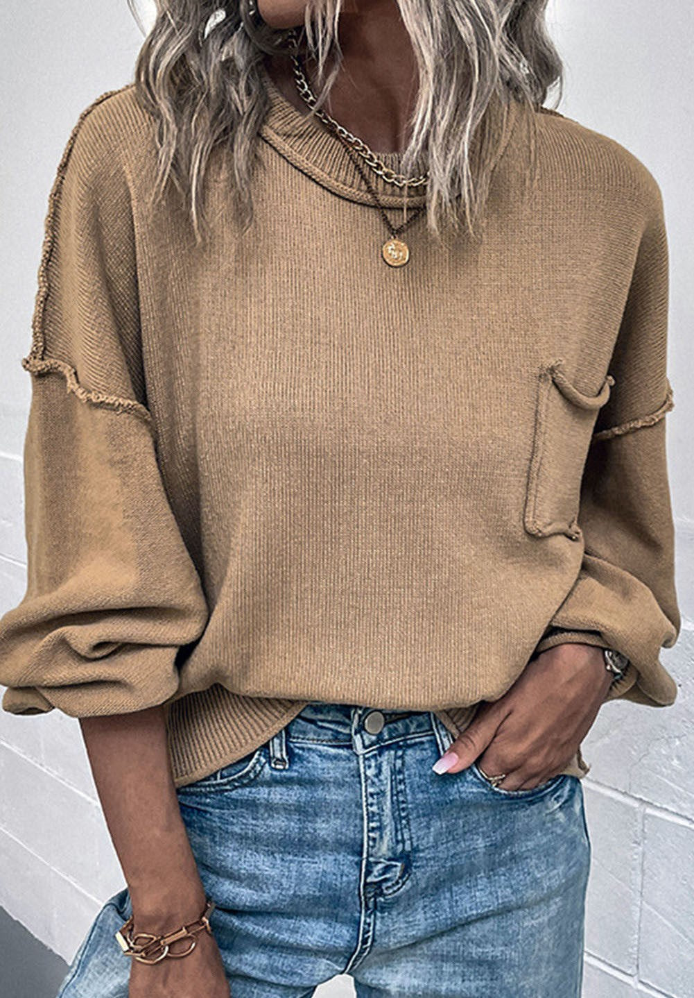 Solid Seamed Sweater Top