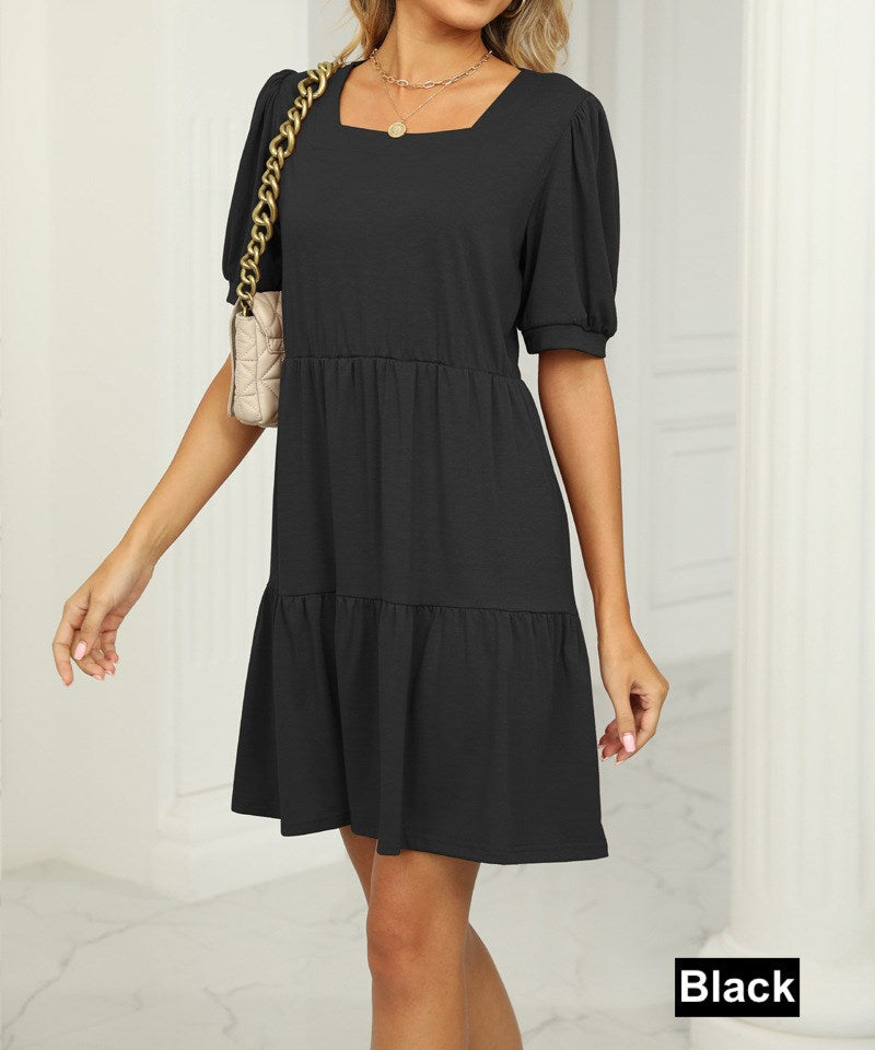 Square Neck Doll Sleeve Tier Dress