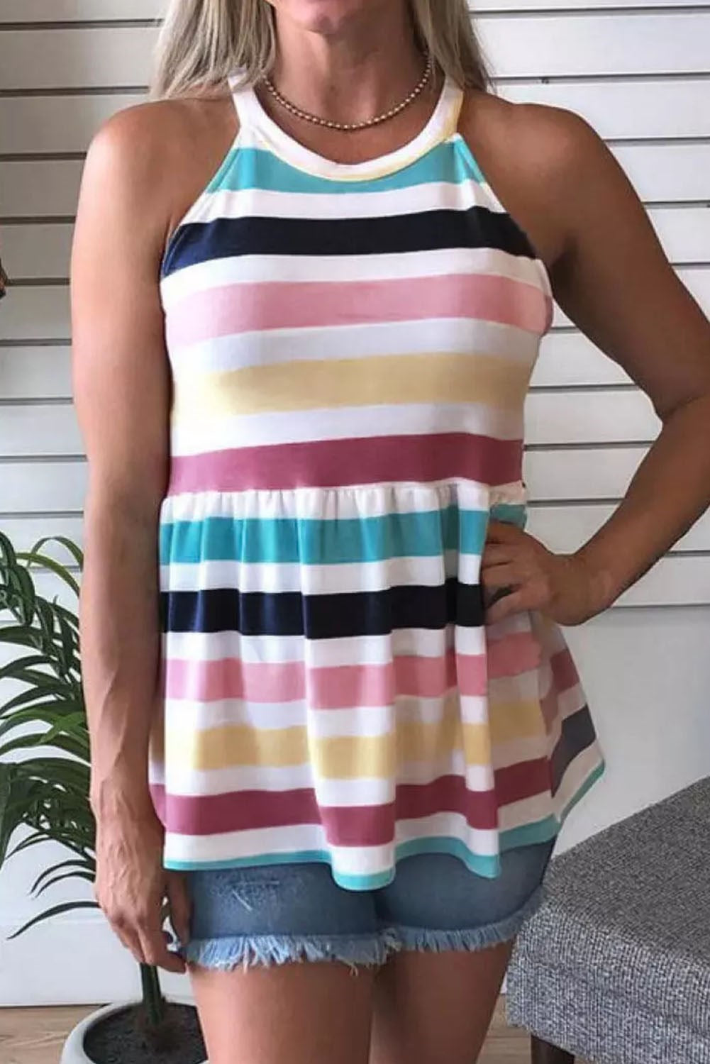 Stripe Peplum Halter Top