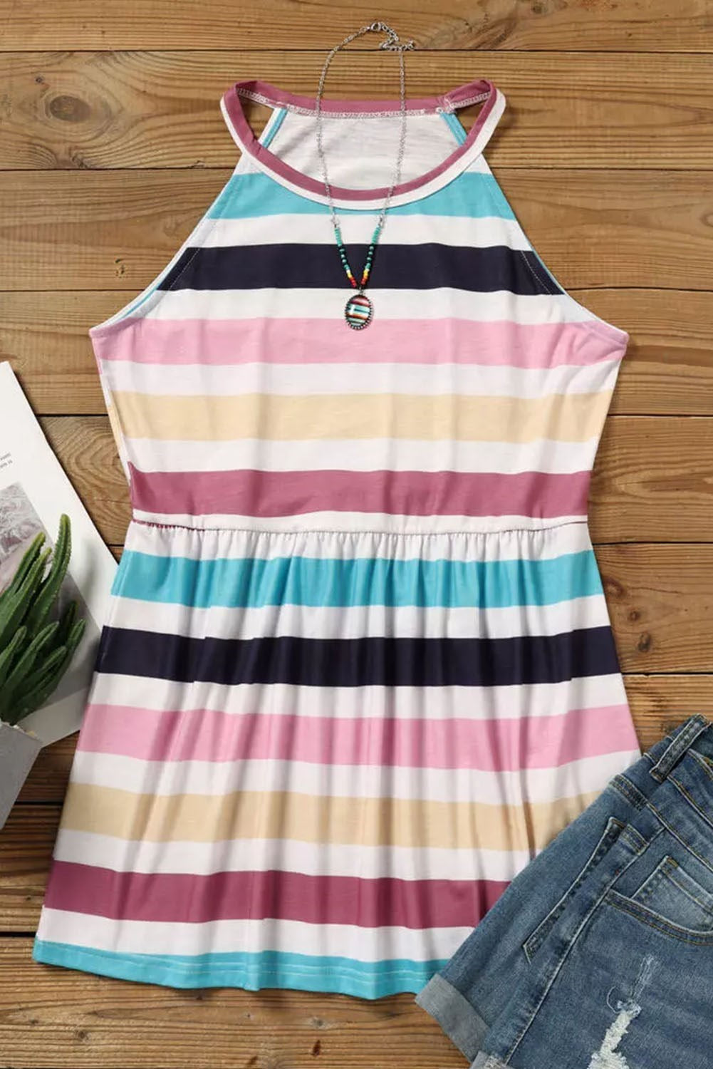 Stripe Peplum Halter Top