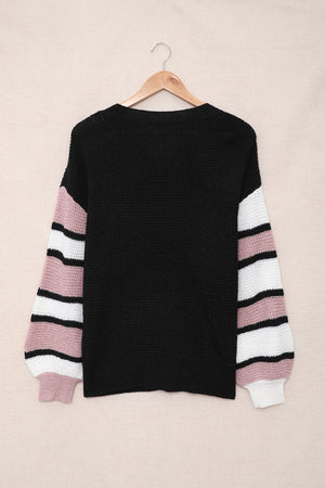 Striped Sleeve Drop Shoulder Knit Top