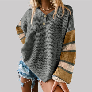 Striped Sleeve Drop Shoulder Knit Top