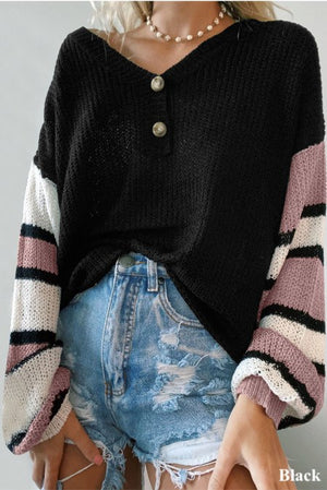 Striped Sleeve Drop Shoulder Knit Top