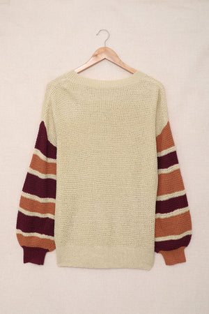 Striped Sleeve Drop Shoulder Knit Top