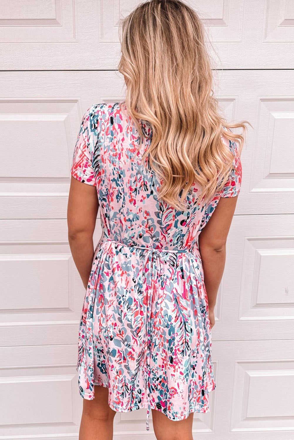 Tie Back Abstract Floral Mini Dress