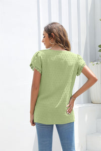 Tulip Sleeve Lace Trim Dotted Top