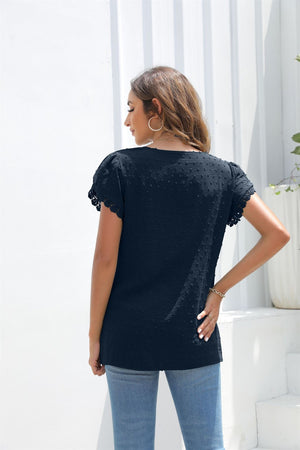 Tulip Sleeve Lace Trim Dotted Top