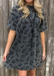 Vintage Stone Wash Leopard Pocket Mini Dress