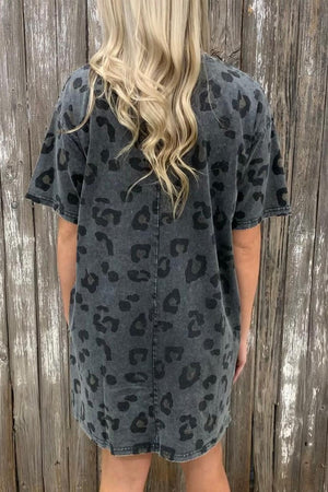 Vintage Stone Wash Leopard Pocket Mini Dress