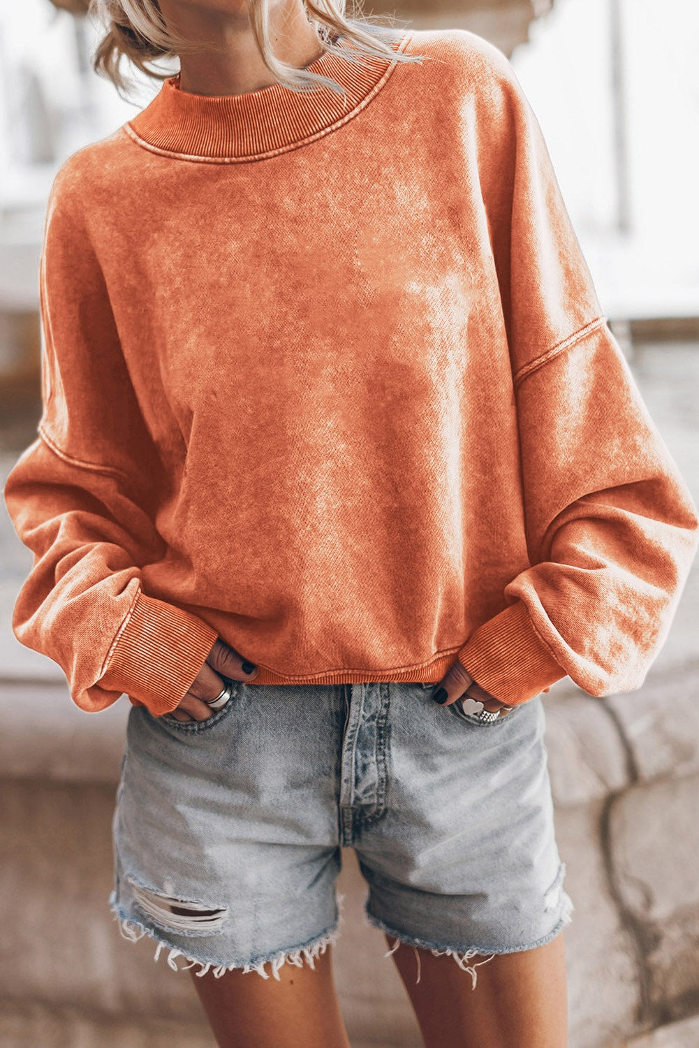 Vintage Wash Drop Shoulder Pullover Sweatshirt