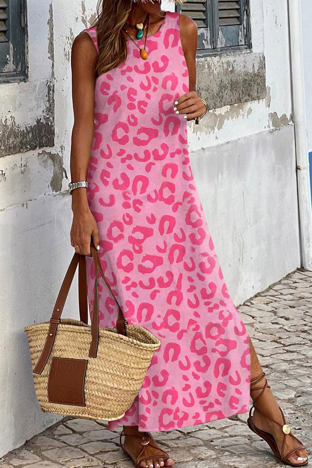 Vivid Leopard Sleeveless Maxi Dress