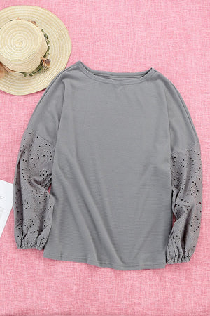 Waffle Eyelet Puff Sleeve Top